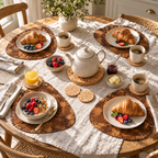 Four-person breakfast with Pick Angola cork placemats and natural coaster set