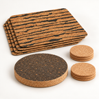 Tiger Cork Table Set for 4, 11 pieces — angled view highlighting genuine cork profiles