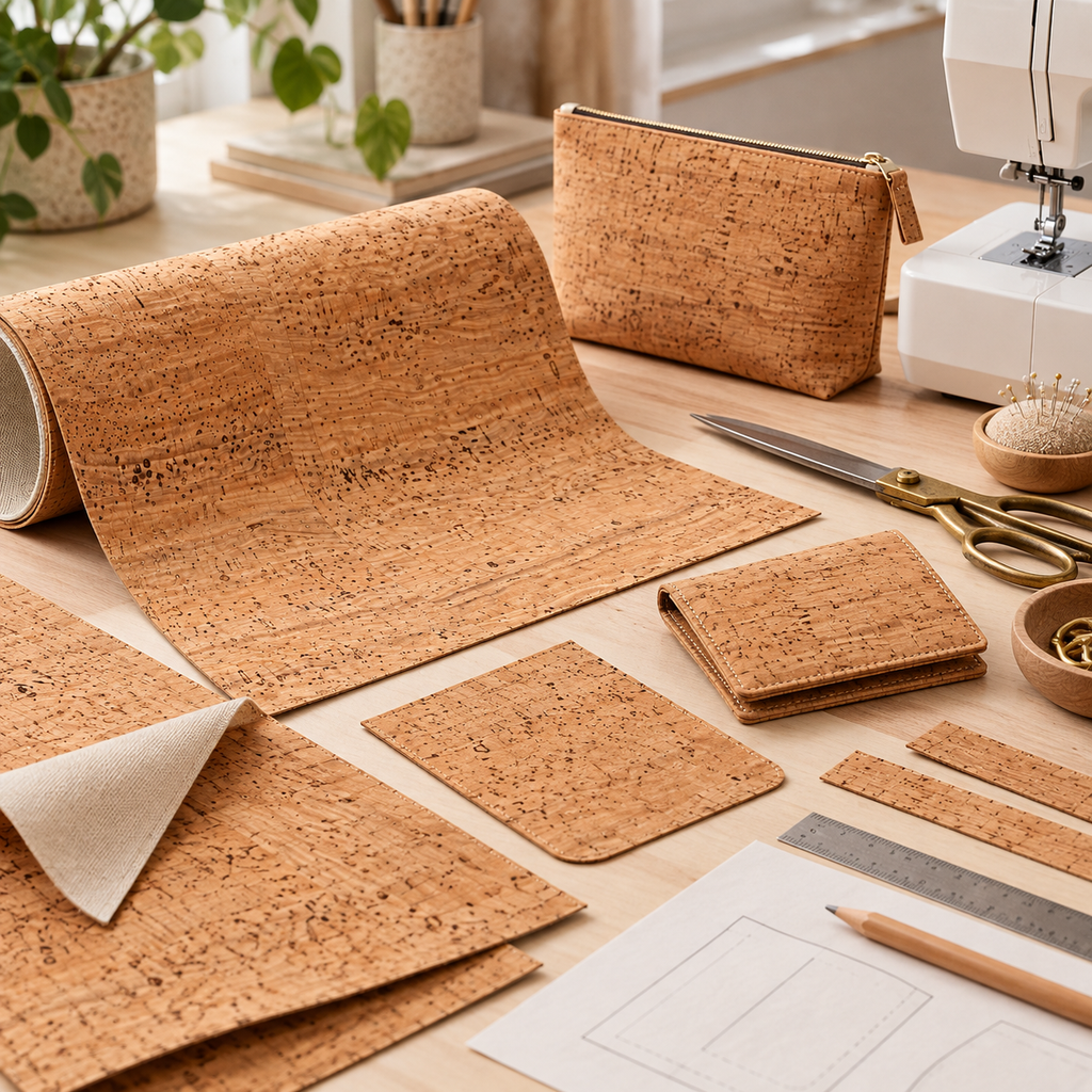 Cotton-backed cork fabric used for sewing, accessories and small craft projects