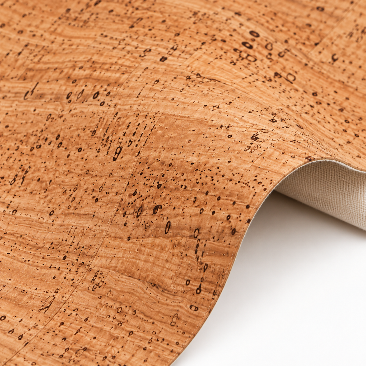Natural cotton-backed cork fabric macro texture detail