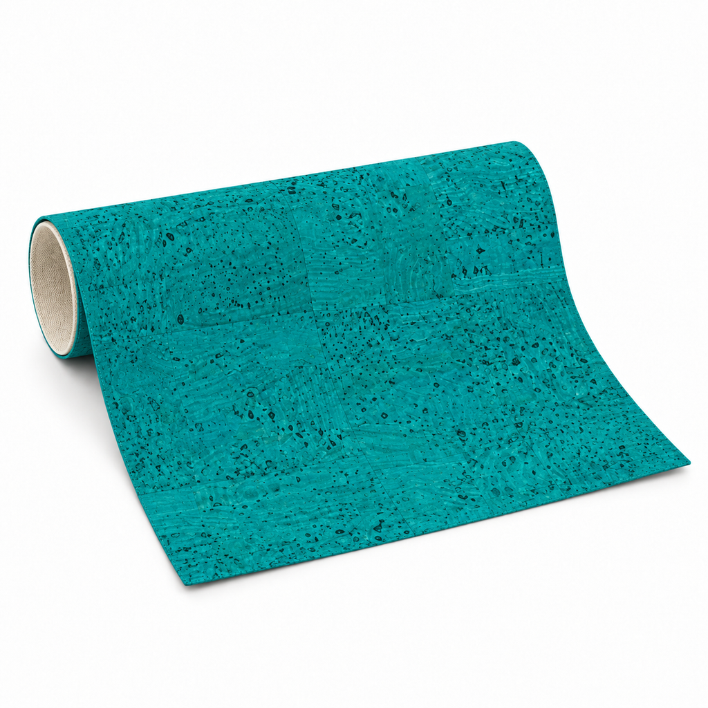 Turquoise cotton-backed cork fabric roll, 1.4 m wide, standardised variant view