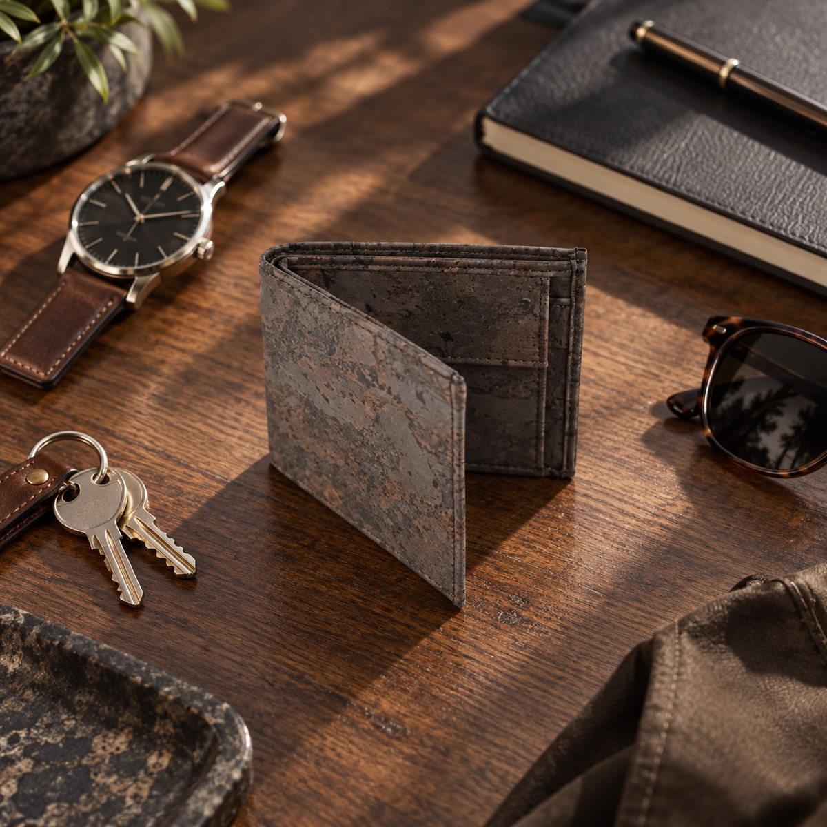 Country Cork Men's Wallet in a premium everyday carry lifestyle setting