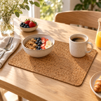 Country cork placemat in a warm breakfast table setting