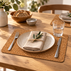 Country cork placemat in a warm refined dining table setting