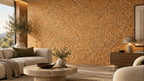 Country cork wall tile shown in a conceptual architectural interior visualization