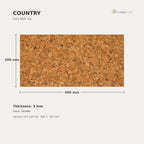 Country cork wall tile dimensions for the 600 × 300 × 3 mm format; 300 × 300 mm format also available