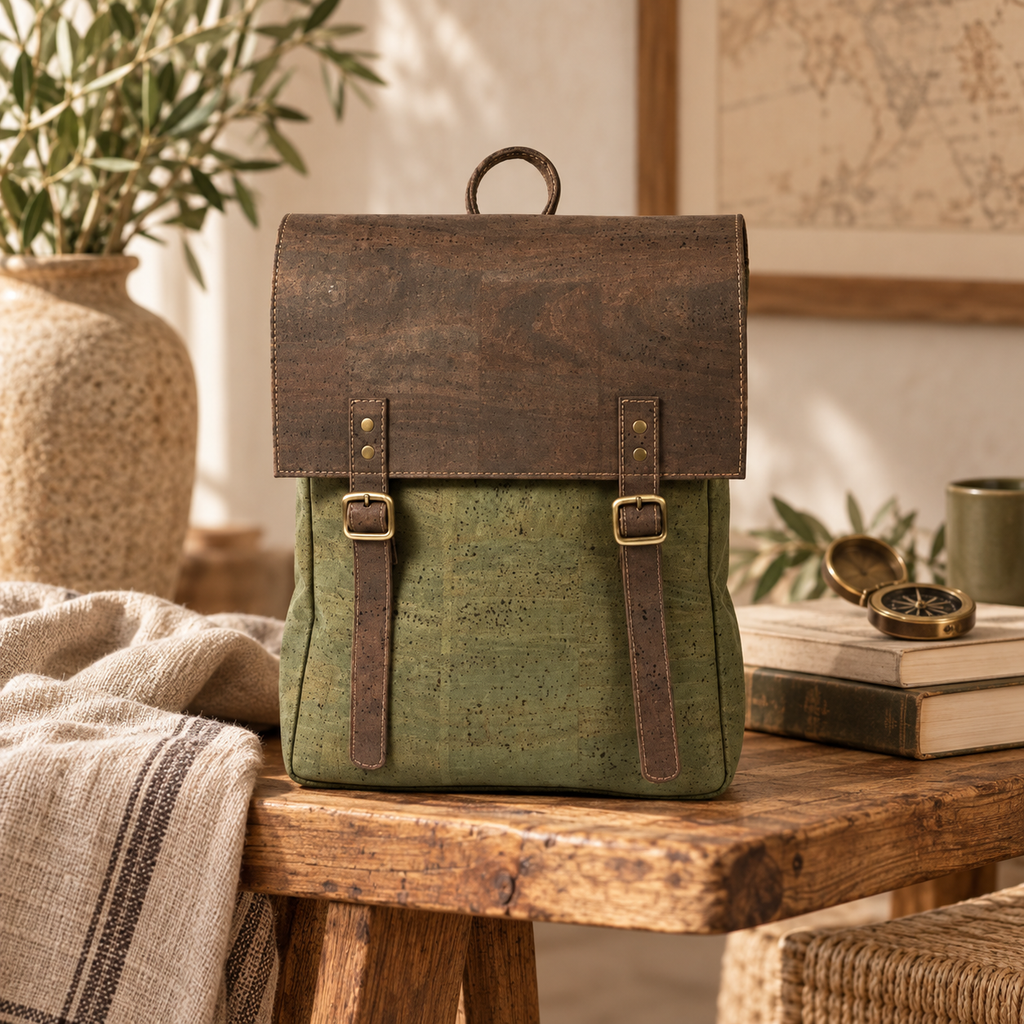 Crocodile Cork Backpack in a premium lifestyle setting