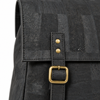 Crow Cork Backpack, black cork texture and brass buckle detail