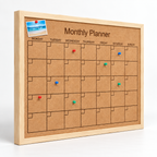 Custom Laser-Engraved Cork Notice Board | Wood Frame — angled studio view showing frame depth