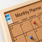 Custom Laser-Engraved Cork Notice Board | Wood Frame — macro cork, engraving and wood frame detail