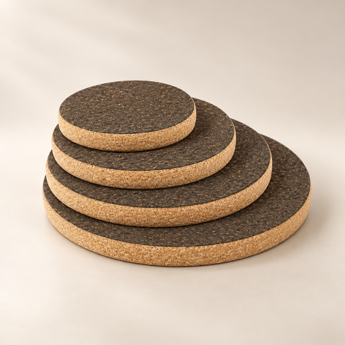 Dark Round Cork Trivet 20 mm in four sizes - Ø150, Ø200, Ø250 and Ø300 mm
