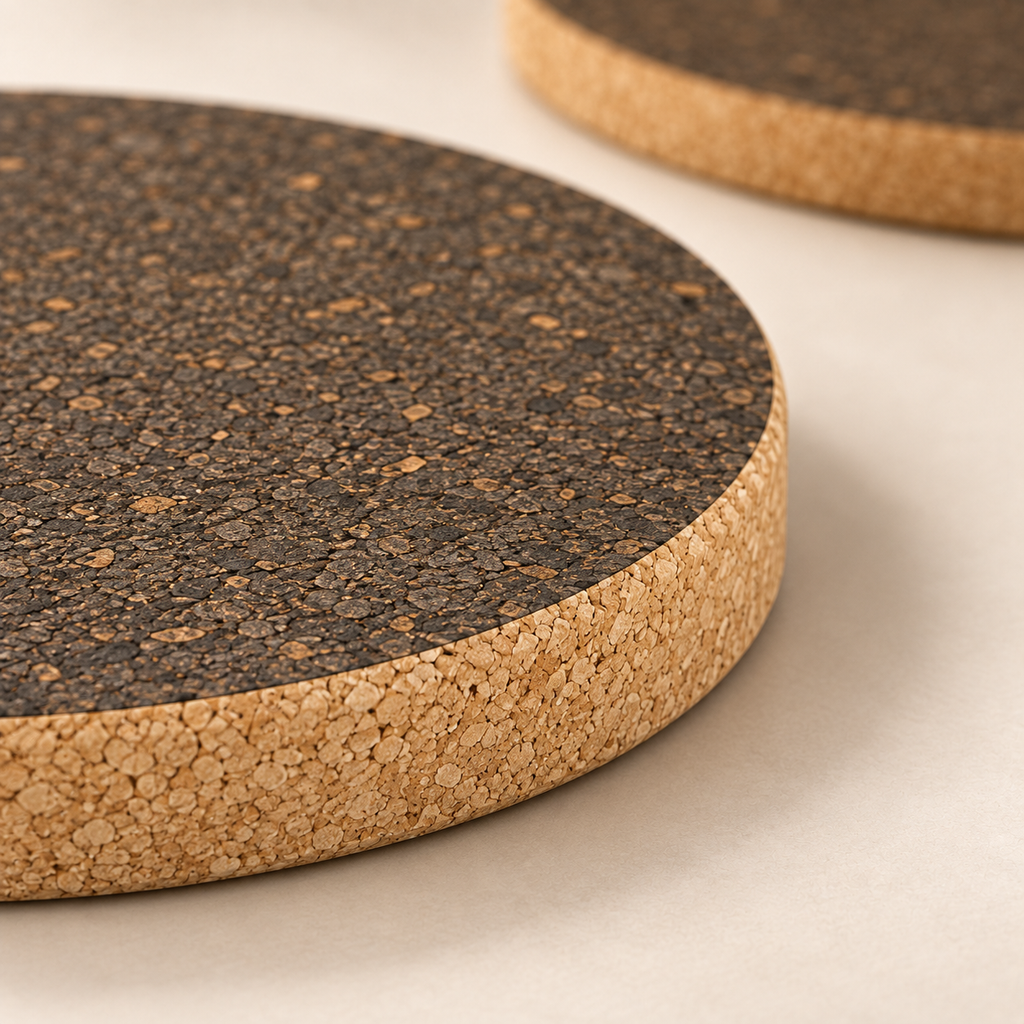 Dark Round Cork Trivet - close-up of dark cork surface and natural cork edge