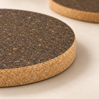 Dark Round Cork Trivet - close-up of dark cork surface and natural cork edge