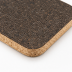 Macro close-up of dark high-density cork trivet surface and 20 mm profile