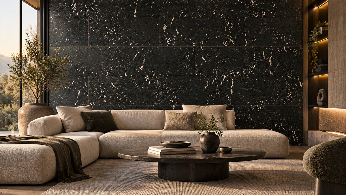 Europe Marble II cork wall tile shown in a conceptual architectural interior visualization