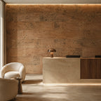 Europe Natural cork wall tile shown in a conceptual hospitality reception visualization