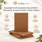 CorkMart infographic for Expanded Cork Insulation Board (ICB) 10mm to 150mm