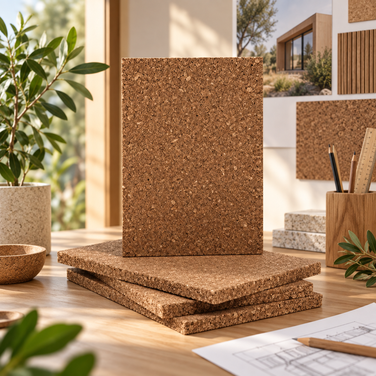 Expanded Cork Insulation Board (ICB) in a premium architectural materials setting