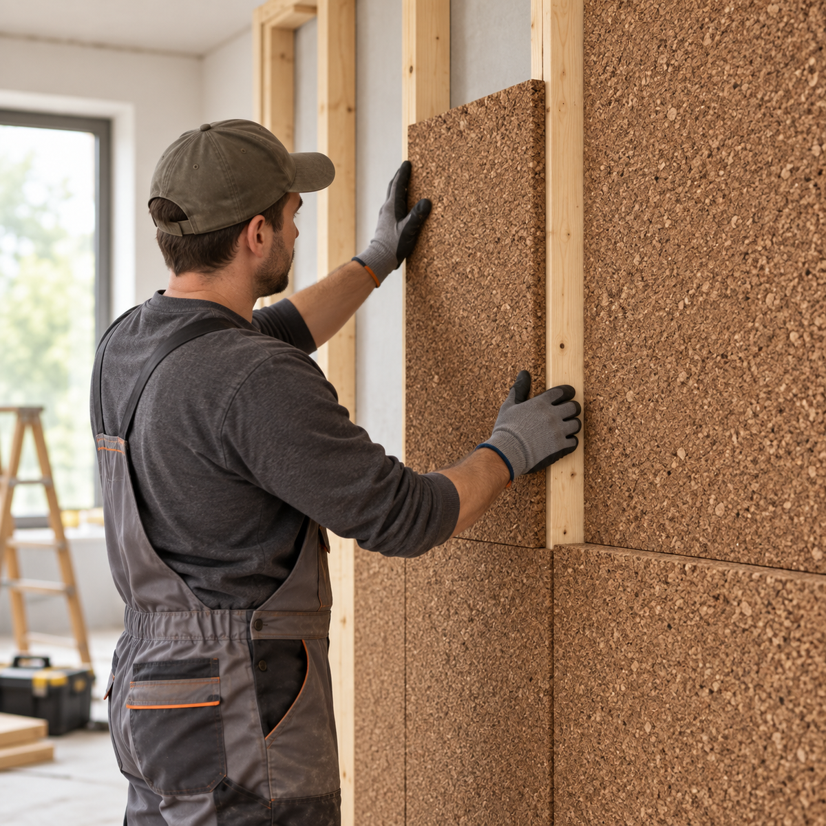 Expanded Cork Insulation Board (ICB) installed in an interior wall
