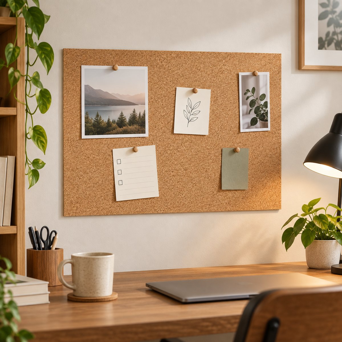 Fine-Grained Agglomerated Cork Sheets used as a cork pinboard in a home office