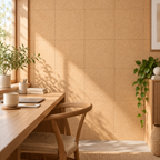 Fine Grained Self Adhesive Cork Wall Tiles in a premium natural interior setting