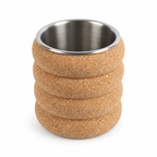 Fluted cork wine cooler, angled studio view showing segmented cork body and stainless-steel liner