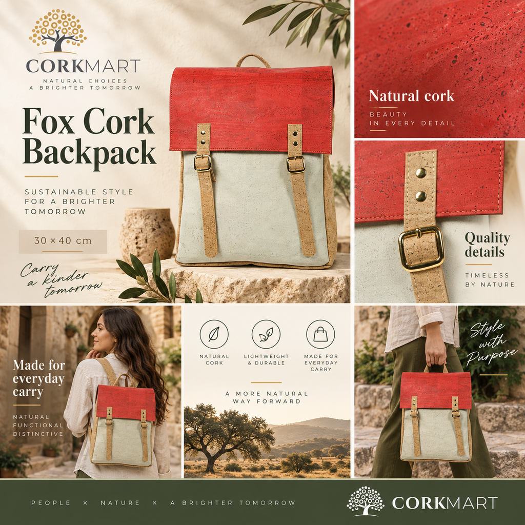 Fox Cork Backpack editorial collage