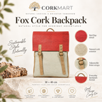 Fox Cork Backpack infographic with 30 × 40 cm size and product features