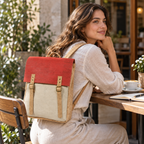 Fox Cork Backpack in a cafe and everyday lifestyle setting