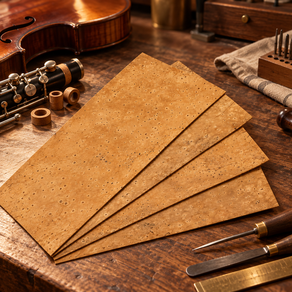 Golden Cork Sheet for Instrument Repair | 300 × 100 mm — premium instrument maker workshop lifestyle