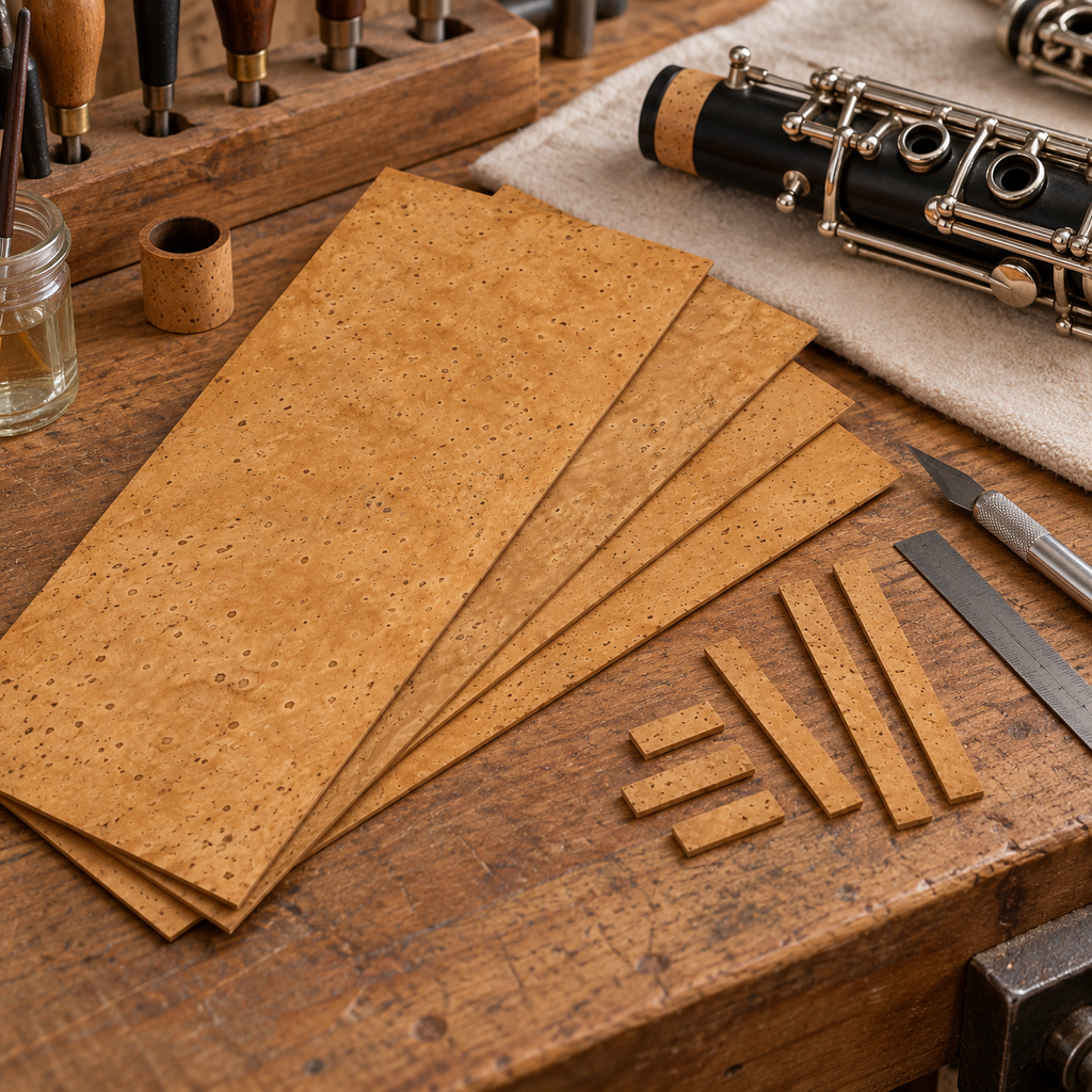 Golden Cork Sheet for Instrument Repair | 300 × 100 mm — precision cutting and fitting application