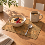 Iceberg Green cork placemat in a warm breakfast table setting