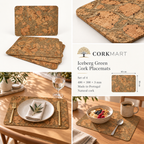 Iceberg Green cork placemats — set of 4, dimensions, material and lifestyle overview
