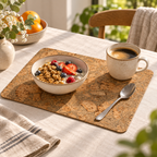 Iceberg Grey cork placemat in a warm breakfast table setting