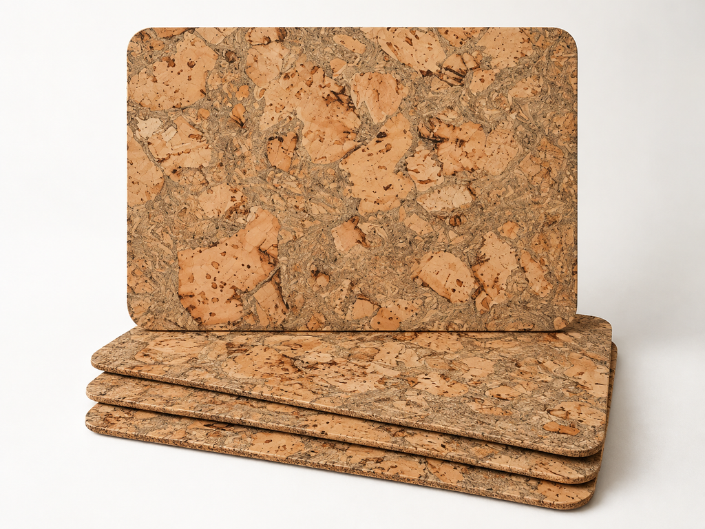 Iceberg Grey cork placemats, set of 4, 400 × 300 × 3 mm — premium studio hero
