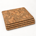 Stack of four Iceberg Grey cork placemats showing thin profile and rounded corners