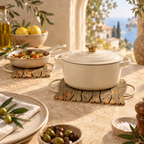 Iceberg Grey Cork Fish Trivet supporting cookware in a premium Mediterranean kitchen