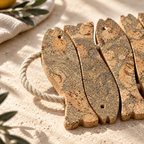 Iceberg Grey Cork Fish Trivet - close-up of marbled cork texture, fish silhouette and rope detail