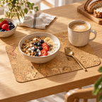 Iceberg Natural cork placemat in a warm breakfast table setting