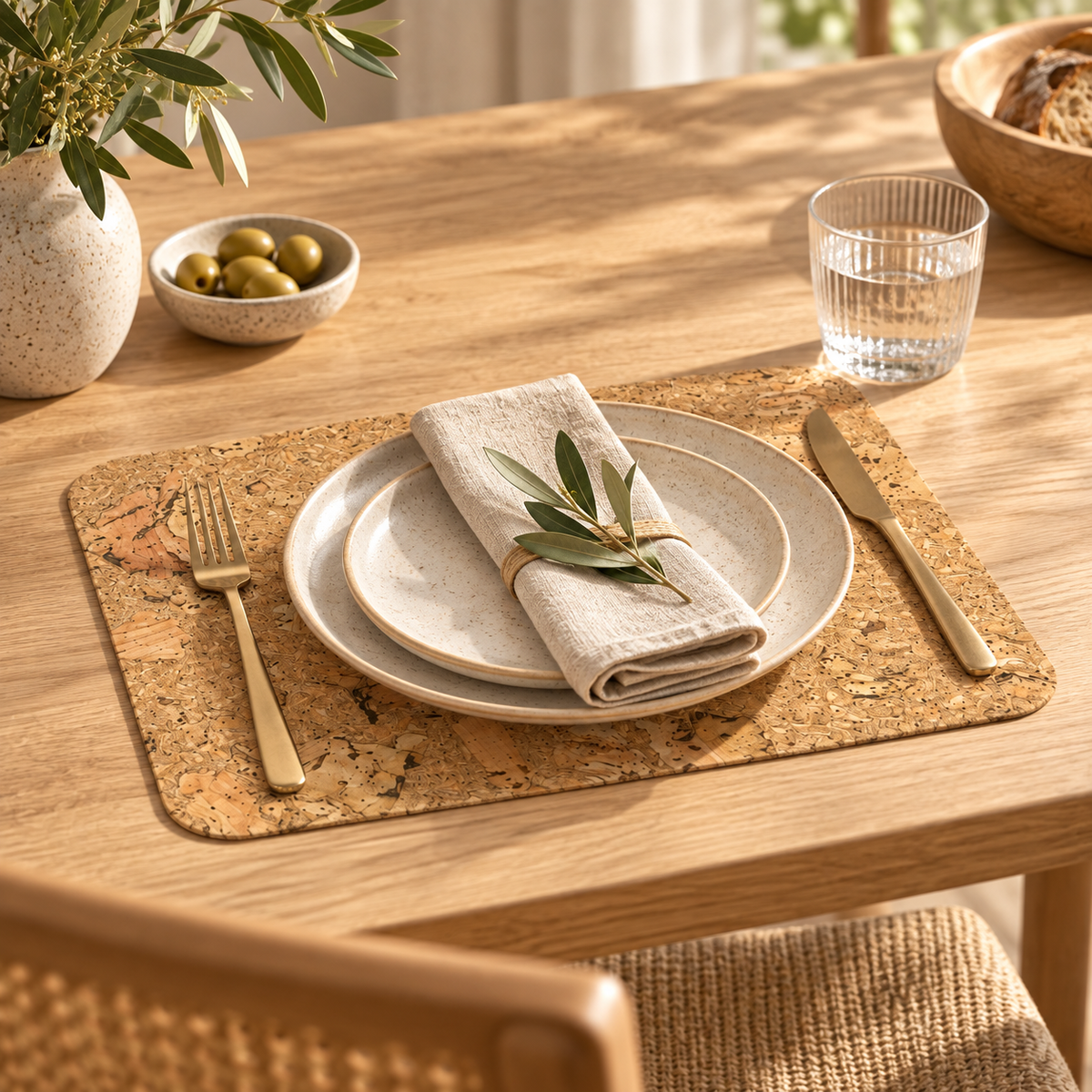 Iceberg Natural cork placemat in a refined warm dining table setting
