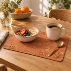 Iceberg Red cork placemat in a warm breakfast table setting