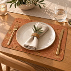 Iceberg Red cork placemat in a warm refined dining table setting