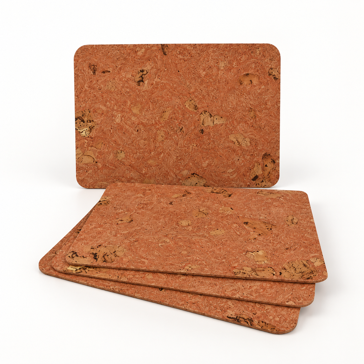Iceberg Red cork placemats, set of 4, 400 × 300 × 3 mm — premium studio hero