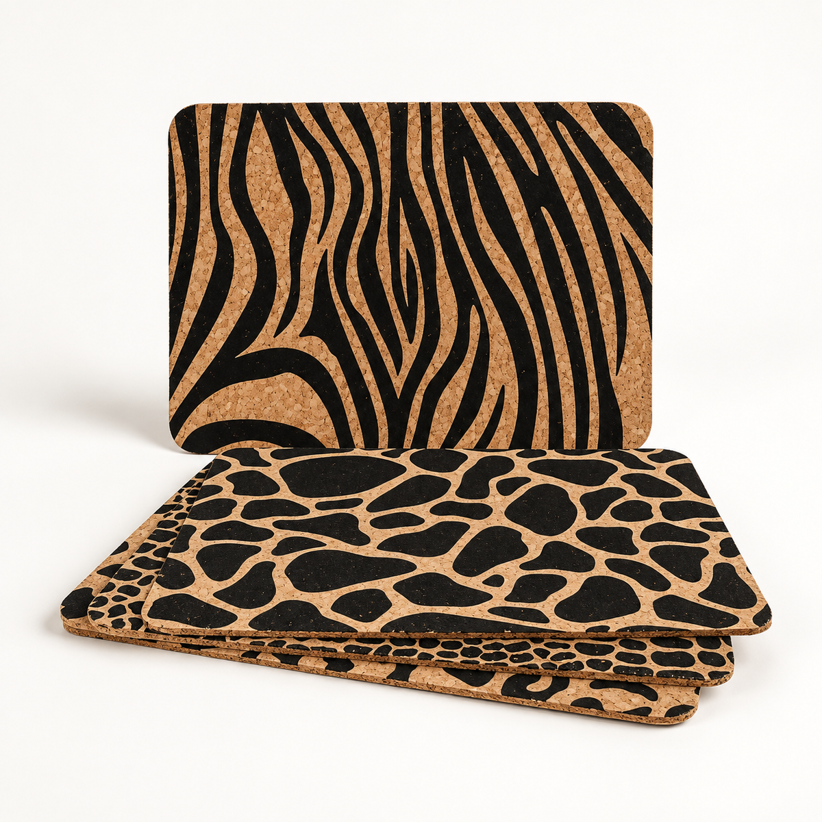 Jungle cork placemats, set of 4, 400 × 300 × 3 mm — premium studio hero