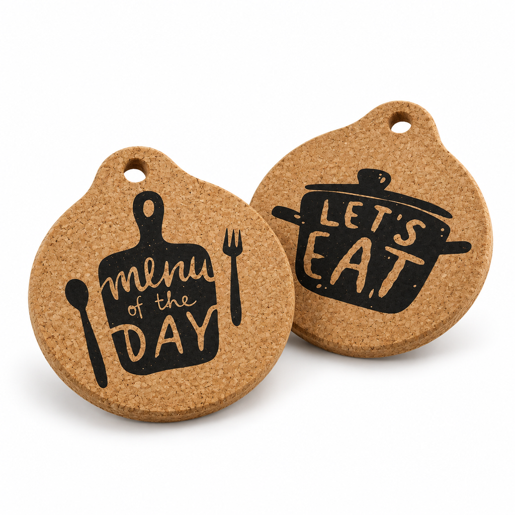 Kitchen Quote Cork Trivets set of 2 alternate studio angle