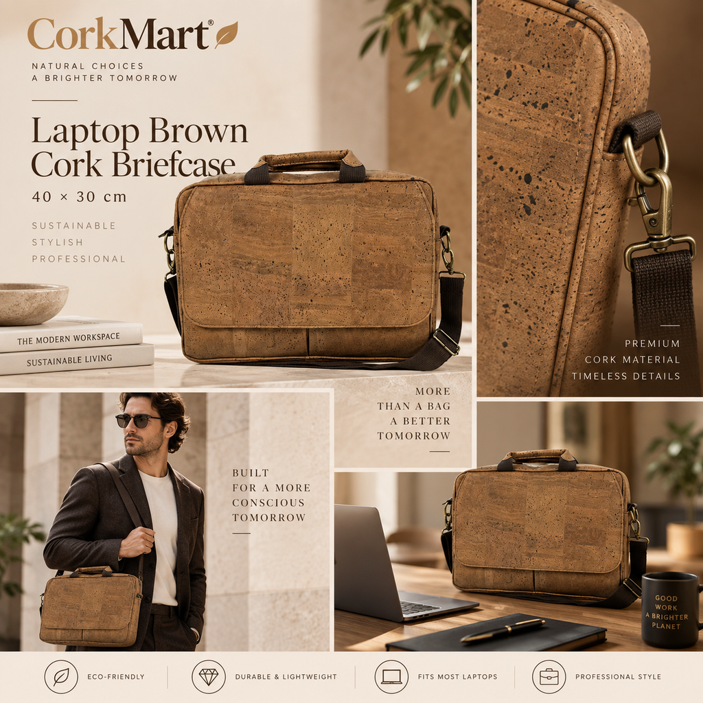 Laptop Brown Cork Briefcase editorial collage