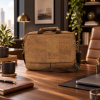 Laptop Brown Cork Briefcase in a premium executive office lifestyle setting