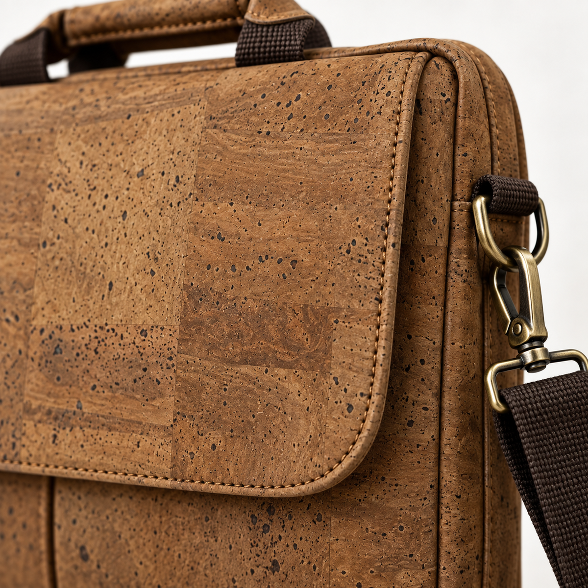 Laptop Brown Cork Briefcase, brown cork texture and hardware detail