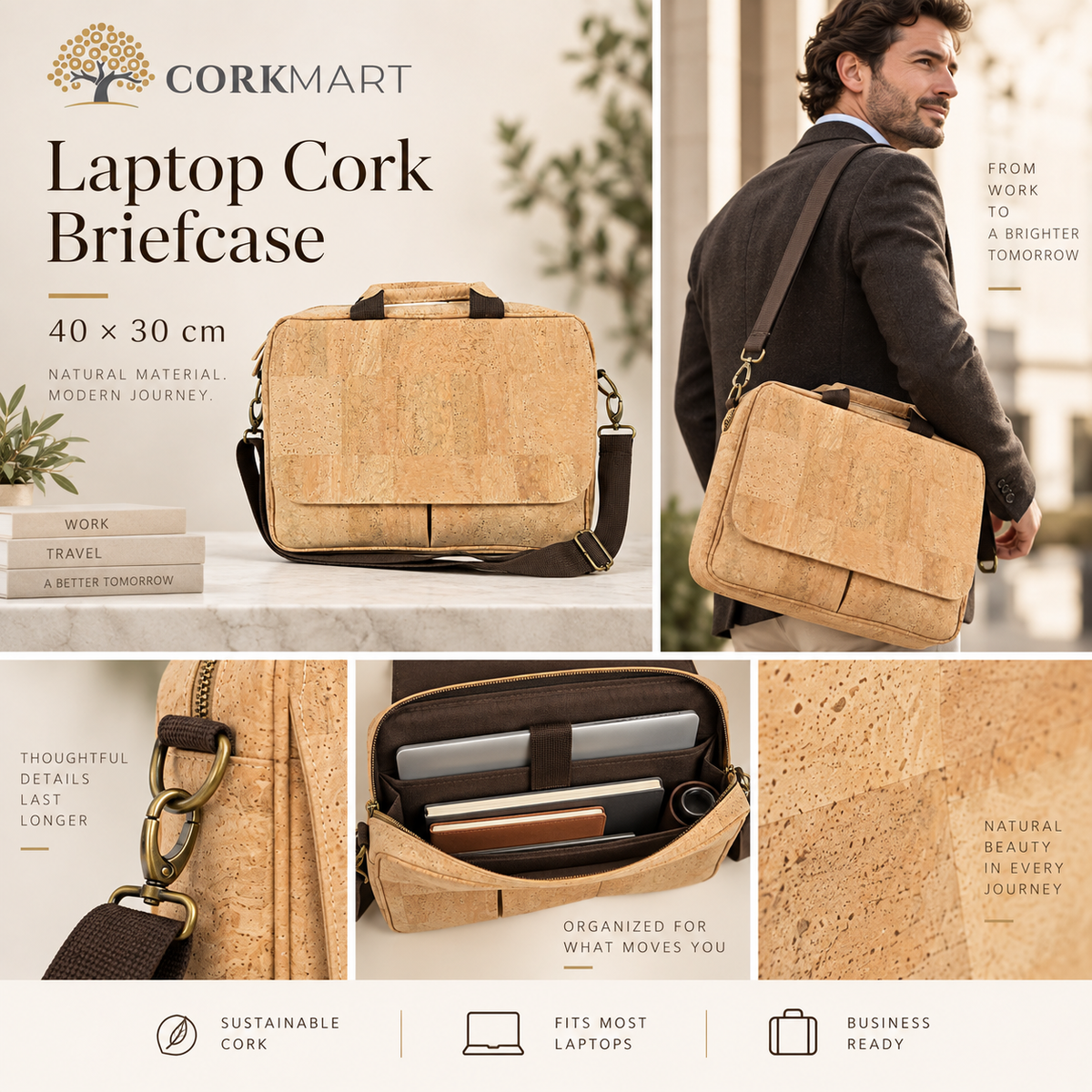Laptop Cork Briefcase editorial collage