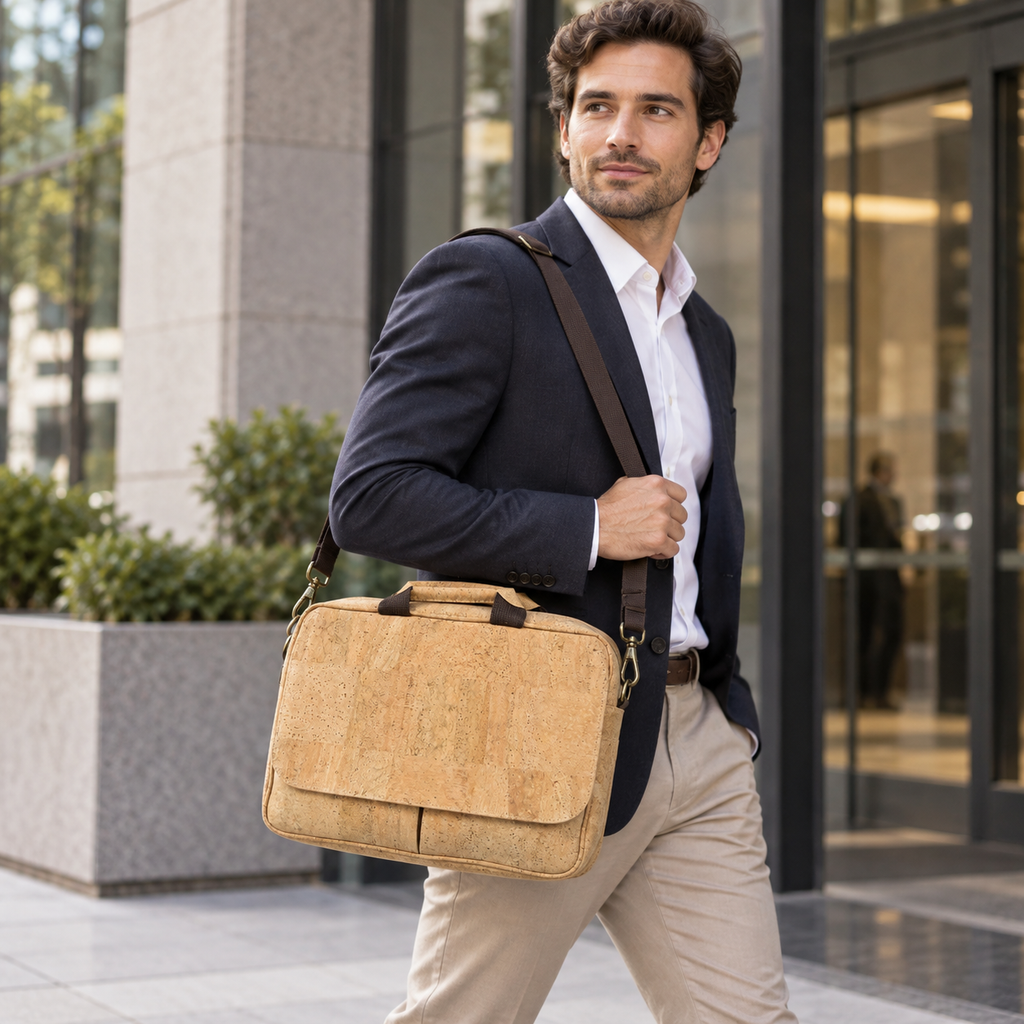 Laptop Cork Briefcase in real professional urban use